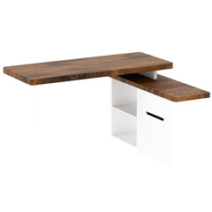 3d render modern desk white and wood with transparent background