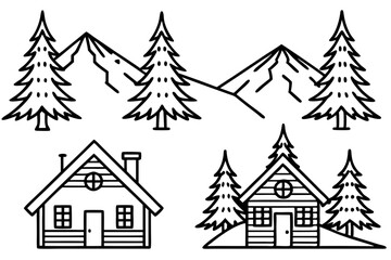Obraz premium Rustic Winter Cabin Line Design