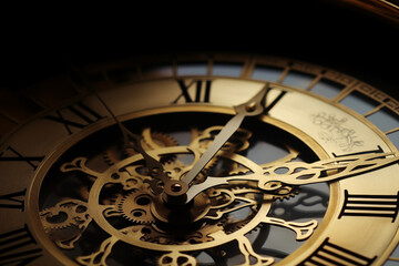 Close-Up of Steampunk-Style Antique Clock Mechanism