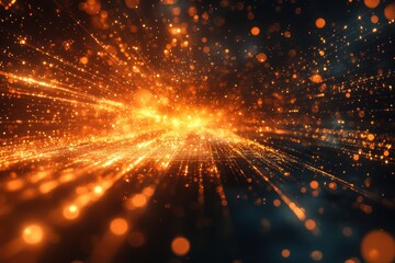 Obraz premium Dynamic orange and gold light trails create an abstract background design with depth and texture
