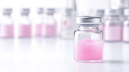 Pink medicine vial on a lab table
