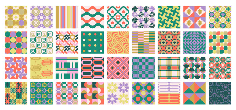 Seamless geometric patterns. Collection of repeating vintage tiles.
