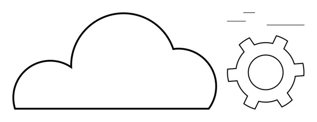 Cloud shape and gearwheel suggest cloud computing, system optimization, and technical solutions. Ideal for technology, innovation, data management, process automation, cloud storage, digital