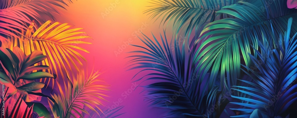 Aufkleber colorful tropical palm leaves creating summer background with copy space