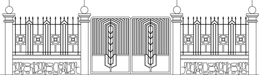 silhouette design vector illustration sketch image of classic vintage fence gate door