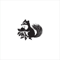 image of a skunk with hazelnuts in its paws, black and white, graphics, vector
