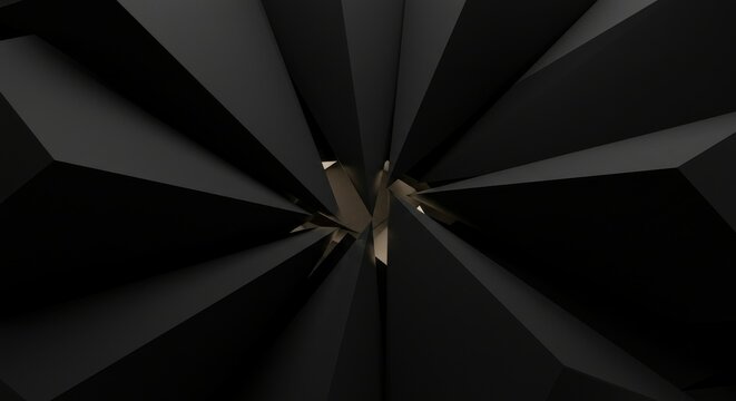 Abstract Geometric Composition of Black and Gold Angular Shapes