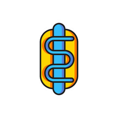 Color Hotdog sandwich icon isolated on white background. Sausage icon. Fast food sign. Flat filled outline style with shadow. Vector