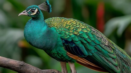 Bird with green and yellow feathers sitting on branch.