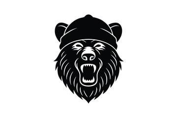Silhouette art illustration of a bear head wearing beanie hat.eps