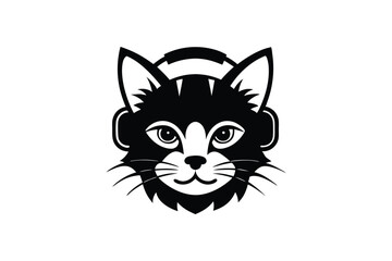 Obraz premium Silhouette art illustration of a cat head wearing headphones.eps