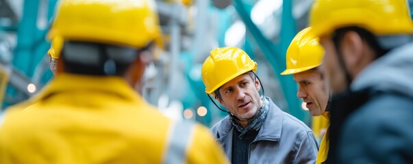 Close-up on safety industrial training with helmets indoors