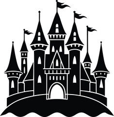 Obraz premium Castle Silhouette Vector - Medieval Black Fortress Design