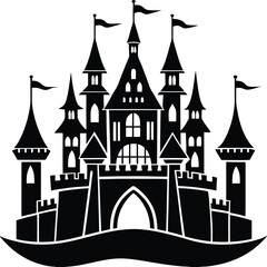 Obraz premium Castle Silhouette Vector - Medieval Black Fortress Design