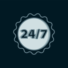 Line Clock 24 hours icon isolated on black background. All day cyclic icon. 24 hours service symbol. Flat filled outline style with shadow. Vector