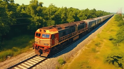 Obraz premium The rhythmic chugging of the freight train harmonizes with the serene ambiance of the forest, creating a symphony of contrasts and unity.