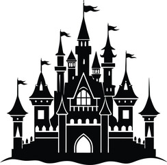 Obraz premium Castle Silhouette Vector - Medieval Black Fortress Design