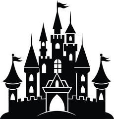 Obraz premium Castle Silhouette Vector - Medieval Black Fortress Design