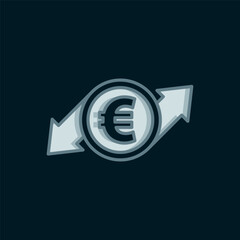 Line Financial growth and euro coin icon isolated on black background. Increasing revenue. Flat filled outline style with shadow. Vector