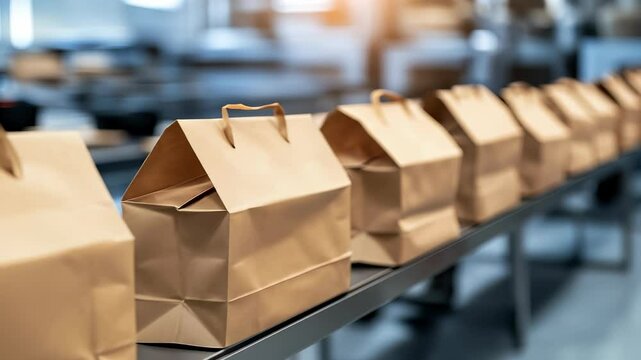 Neatly Arranged Brown Paper Bags in a Kitchen