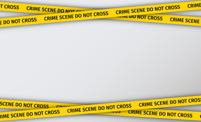 Yellow striped crime scene tape. Do not cross police ribbon. Set warning tapes lines for restriction of crime places. Seamless barrier borders for criminal accident zones. Vector illustration.
