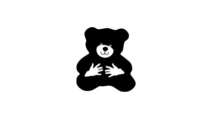 Teddy bear in hands, black isolated silhouette