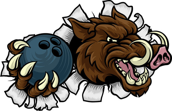 recommend clip art: Boar Wild Hog Razorback Warthog Pig Bowling Mascot