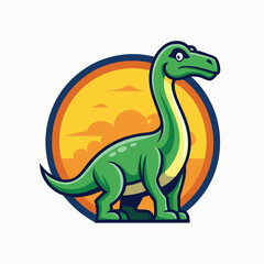 Obraz premium Cute green dinosaur muscat logo cartoon on white background