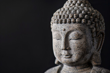 Ancient statue great Buddha on bright holiday composition, abstract vivid composition consists of fictional unreal fantastic vision on background