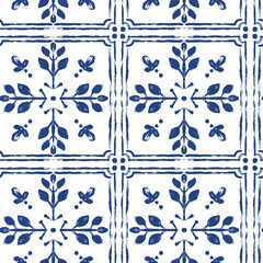 A vector hand-drawn Italian style ornament pattern. Symmetrical floral and abstract motifs, and a rustic Mediterranean charm. Perfect for use in textile design, home decor, wallpaper, packaging. 