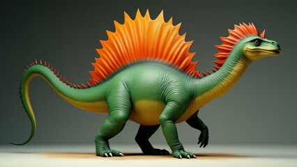 Obraz premium Cartoon Green Dinosaur With Orange Spikes