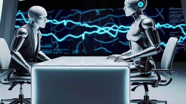 Robot interviewing another robot