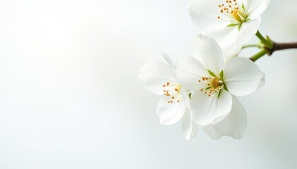 Obraz premium Delicate white blossoms against pure white backdrop, aesthetic, floral design