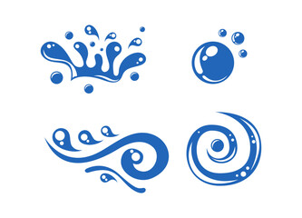 Blue water splashes waves drops blots decorative