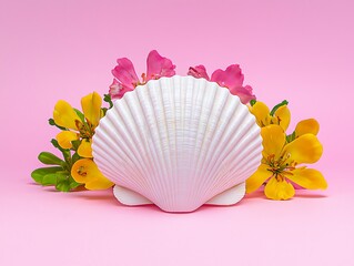 Seashell & Flowers Pink Background