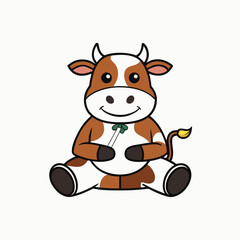 Fototapeta premium Funny cow cartoon character doing physical exercises vector illustration
