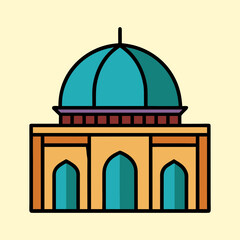 Colorful illustration of a mosque with a large dome and arched entrances