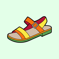 Colorful Summer Sandal with Straps and Buckle on a Light Green Background
