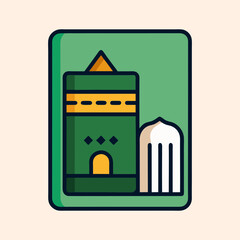 Obraz premium Stylized depiction of the Kaaba with a mosque silhouette on a square background