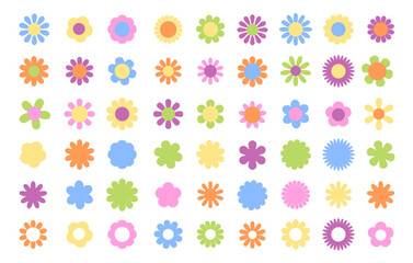 Set of abstract flowers in brutalist style. Modern vector illustration on black background. Geometric flower set. Abstract minimal daisy elements. Brutalist design. Vector illustration	