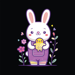 Cute Bunny Holding a Chick Illustration