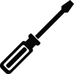 Minimalist black silhouette vector of a flathead screwdriver. Ideal for construction, tools, maintenance, or DIY themed designs. Scalable vector format makes it perfect for both digital and print.