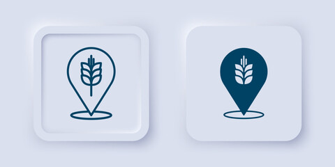 Filled and outline Cereals set with rice, wheat, corn, oats, rye, barley icon isolated on grey background. Ears of wheat bread symbols. Square button. Vector