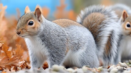 Obraz premium Charming Pastel Painting of Squirrels Gathering Acorns Outdoors