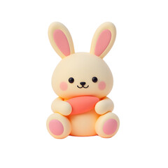 Obraz premium Cute Cartoon Rabbit Holding Carrot Toy on Isolated White Background