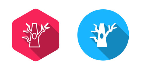 Filled and outline Bare tree icon isolated with long shadow background. Vector