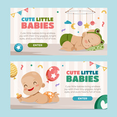 Flat Cute Little Babies Horizontal Banner Set