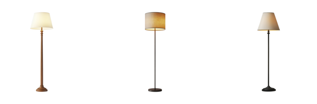 Elegant floor lamps arrangement in modern living room setting. Cut out set png