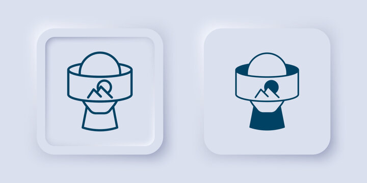 Filled and outline Virtual reality glasses icon isolated on grey background. Stereoscopic 3d vr mask. Optical head mounted display. Square button. Vector