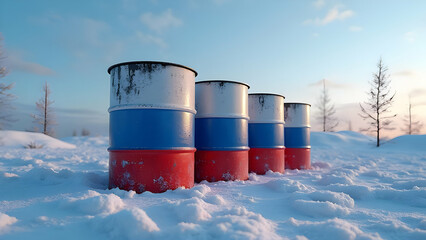 Obraz premium Upstream and Downstream Analytics: Russian Oil Barrels With Sector Data Visualization